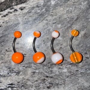 4 Belly Button Ring Set Orange White